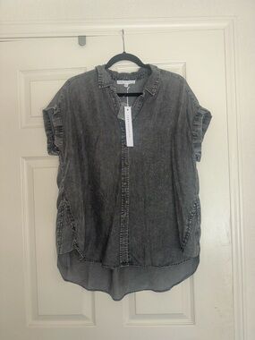 Black Washed Denim Button-Front Shirt